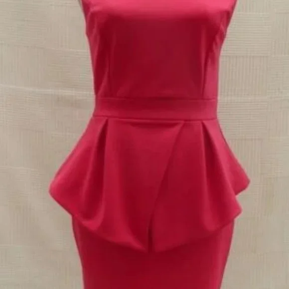 open lace back dress Womens Peplum Pencil Dress  Modest Structured Work Dress with Elbow Sleeves Navy / L at SexyModest